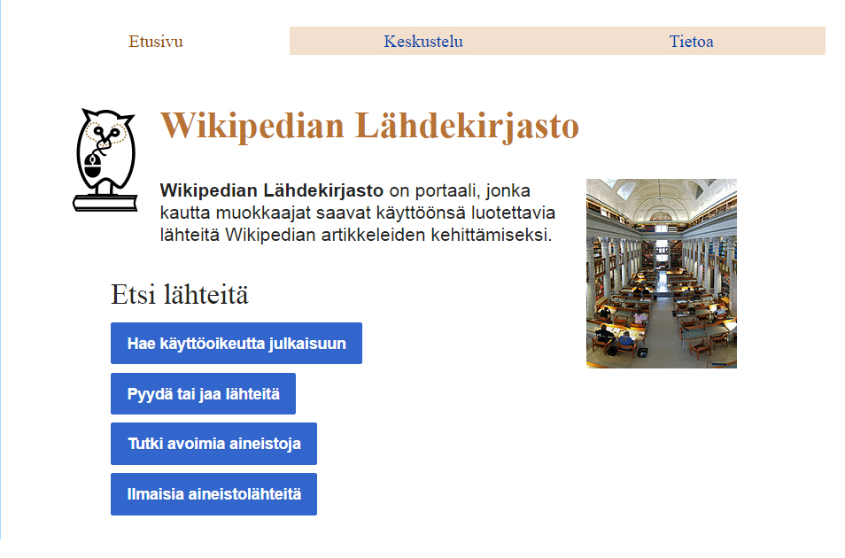 Wikipedian Lähdekirjaston etusivu
